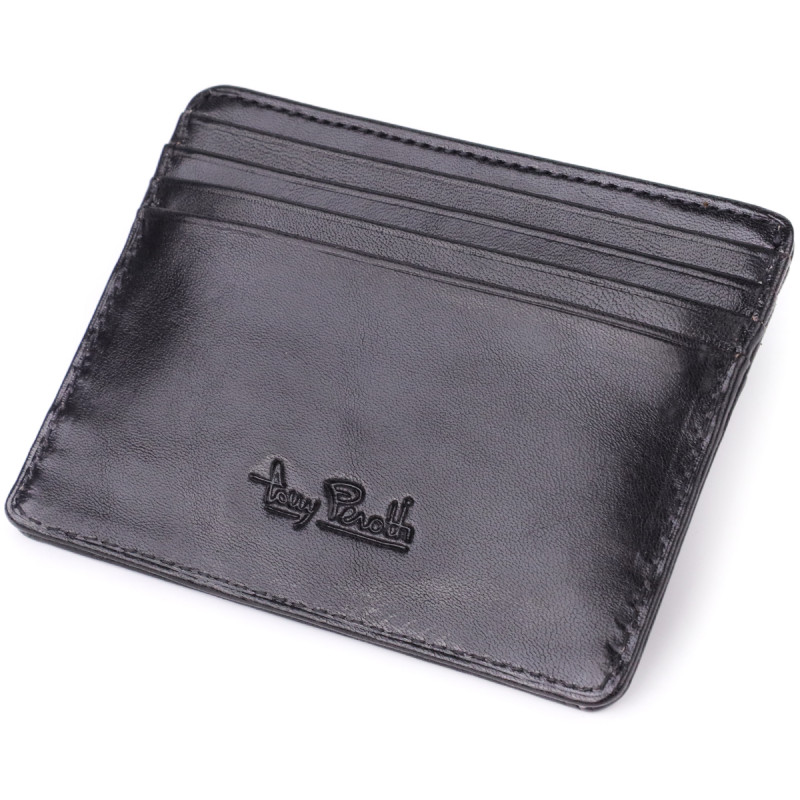 Стильный картхолдер из глянцевой натуральной кожи Tony Perotti _ ( nero) Черный