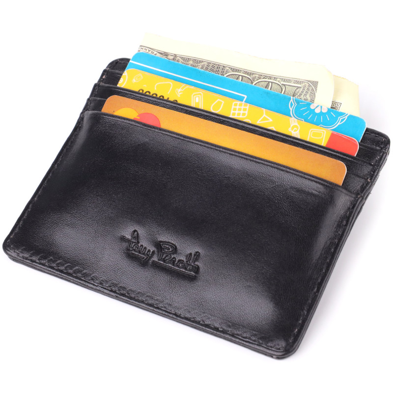 Стильный картхолдер из глянцевой натуральной кожи Tony Perotti _ ( nero) Черный