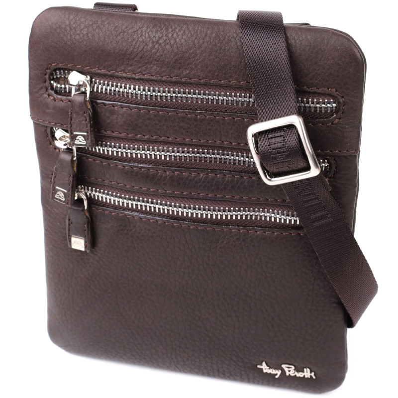 Стильная небольшая сумка из матовой зернистой натуральной кожи Tony Perotti _ ( moro) Коричневый