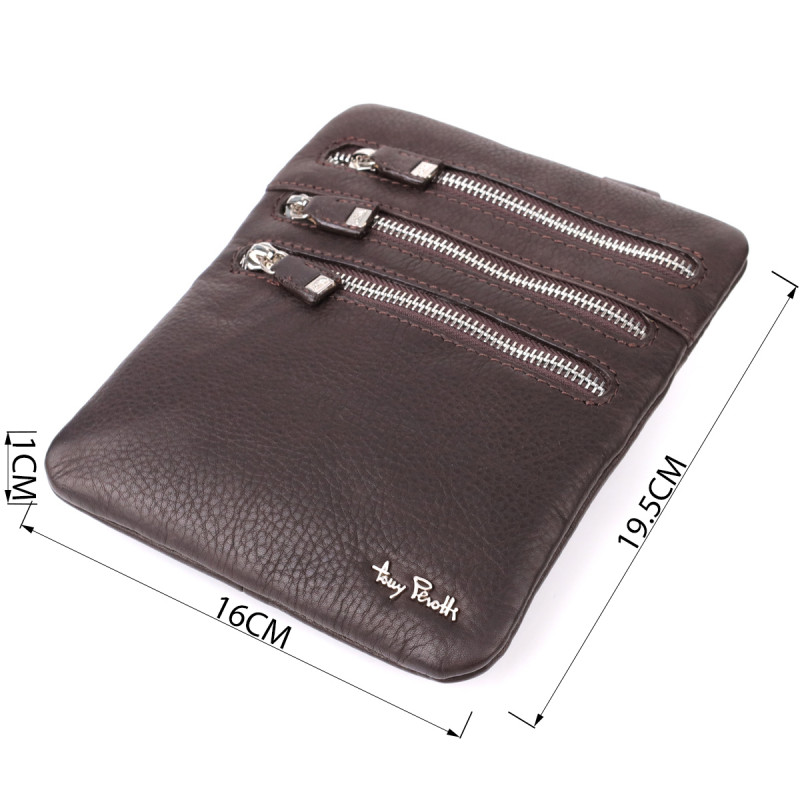 Стильная небольшая сумка из матовой зернистой натуральной кожи Tony Perotti _ ( moro) Коричневый