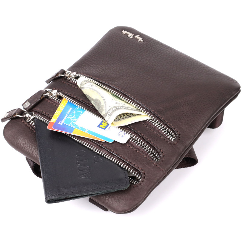 Стильная небольшая сумка из матовой зернистой натуральной кожи Tony Perotti _ ( moro) Коричневый