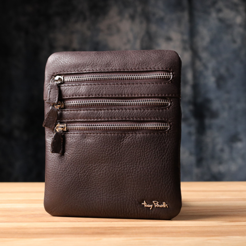 Стильная небольшая сумка из матовой зернистой натуральной кожи Tony Perotti _ ( moro) Коричневый