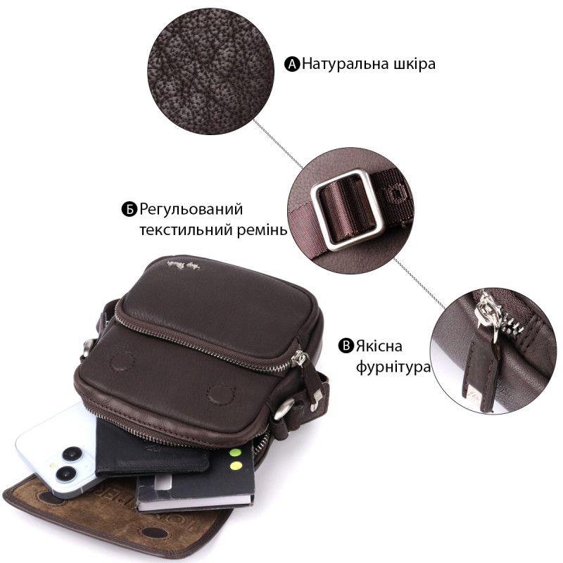 Небольшая сумка из матовой зернистой натуральной кожи Tony Perotti _ (- moro)