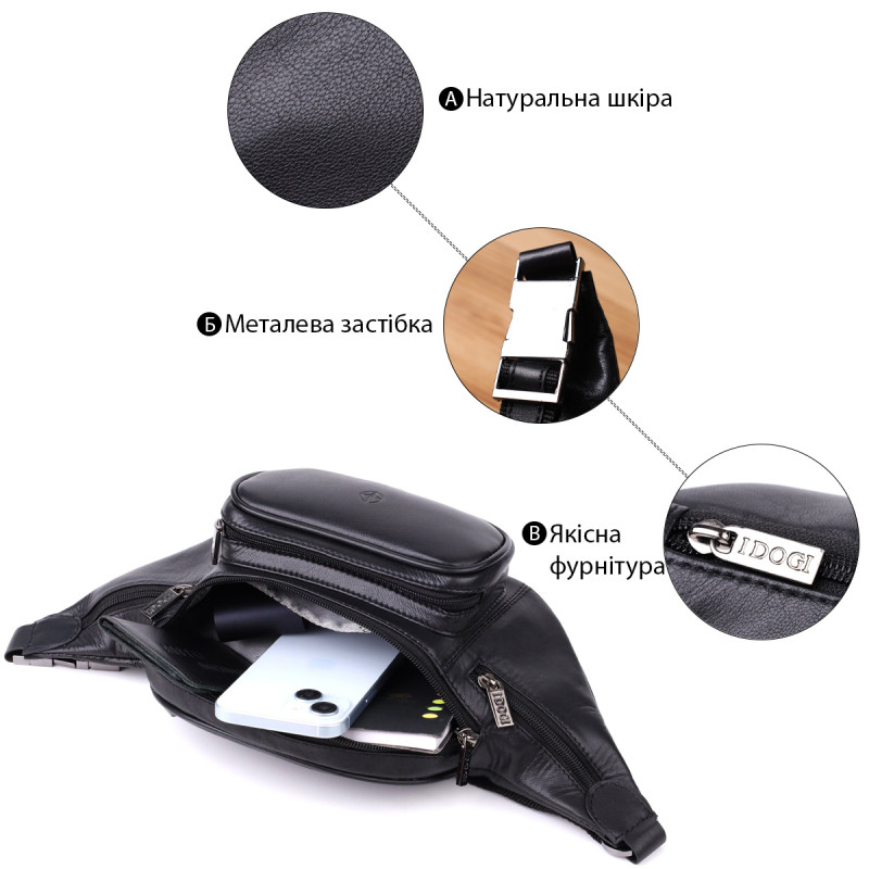 Интересная мужская сумка на пояс из гладкой натуральной кожи Tony Perotti _ ( nero) Черный