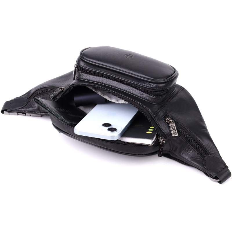 Интересная мужская сумка на пояс из гладкой натуральной кожи Tony Perotti _ ( nero) Черный