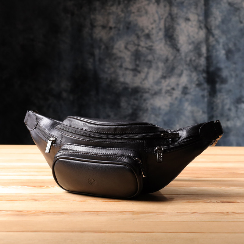 Интересная мужская сумка на пояс из гладкой натуральной кожи Tony Perotti _ ( nero) Черный