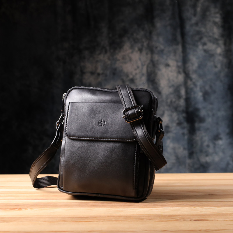 Стильная мужская сумка через плечо из натуральной кожи Tony Perotti _ ( nero) Черный