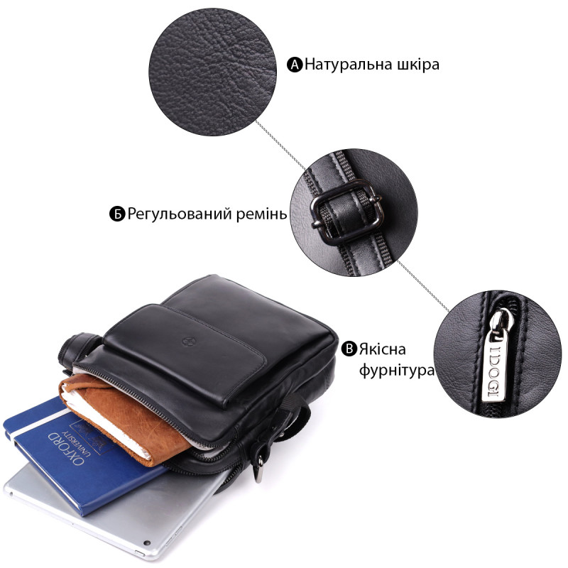 Стильная мужская сумка через плечо из натуральной кожи Tony Perotti _ ( nero) Черный