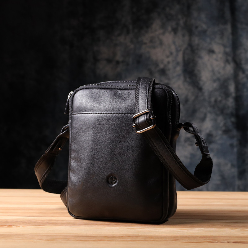 Вертикальная мужская сумка через плечо из натуральной кожи Tony Perotti _ ( nero) Черный