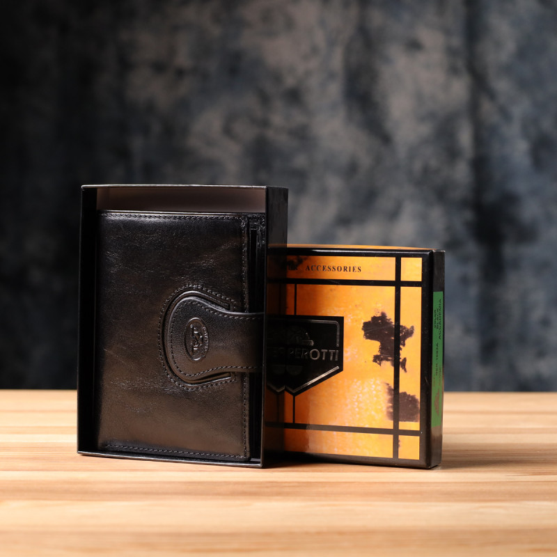 Удобный кошелек из глянцевой натуральной кожи Tony Perotti _ ( nero) Черный