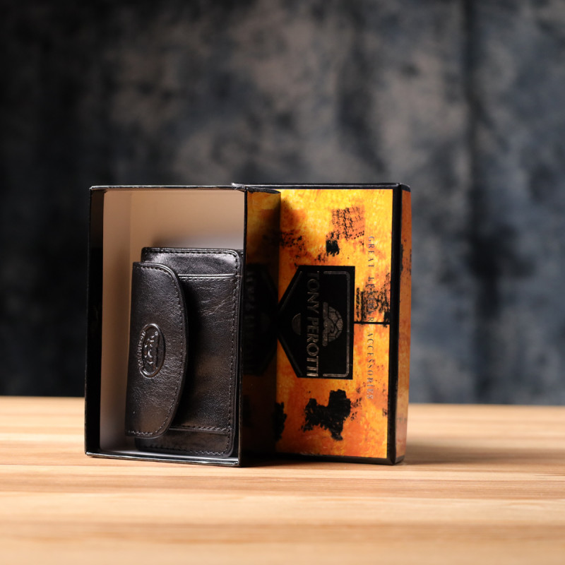 Компактный женский кошелек из глянцевой натуральной кожи Tony Perotti _ ( nero) Черный