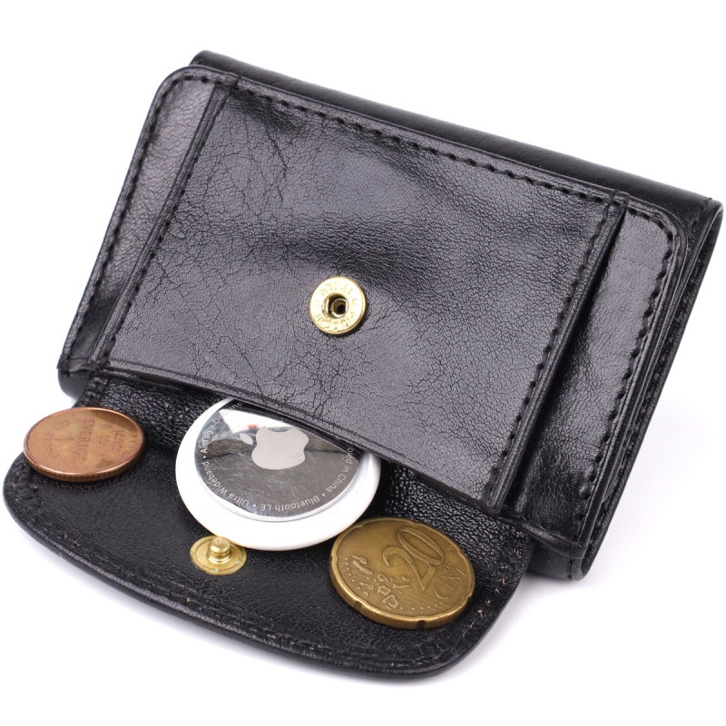 Компактный женский кошелек из глянцевой натуральной кожи Tony Perotti _ ( nero) Черный