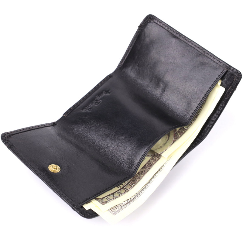 Компактный женский кошелек из глянцевой натуральной кожи Tony Perotti _ ( nero) Черный