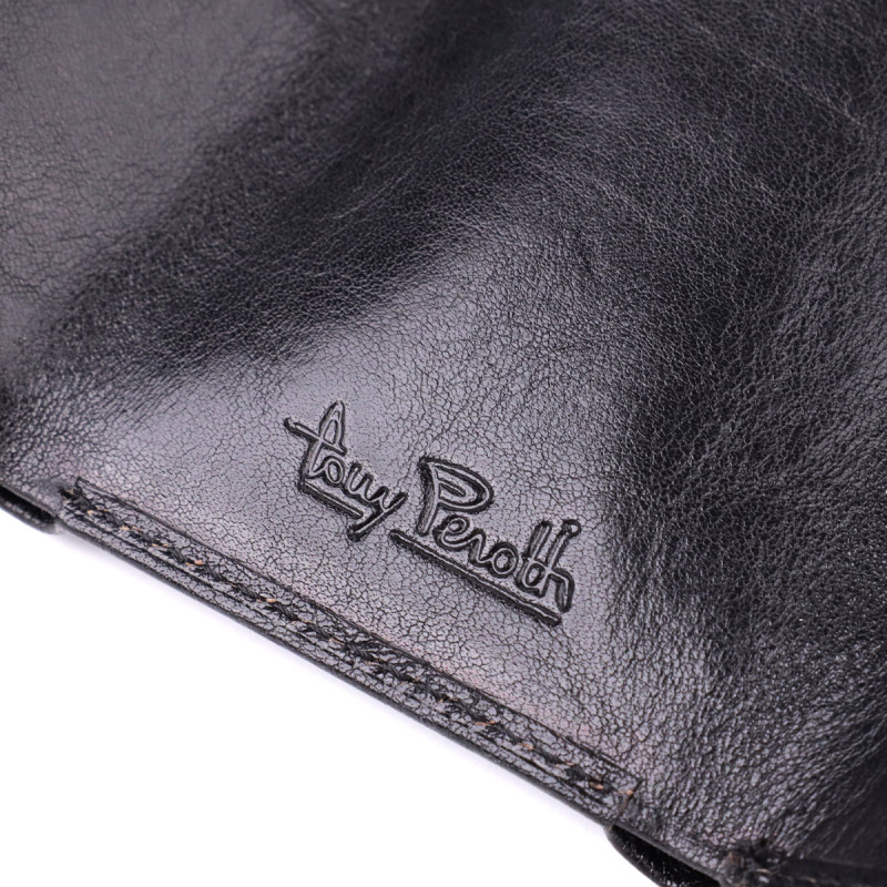 Компактный женский кошелек из глянцевой натуральной кожи Tony Perotti _ ( nero) Черный