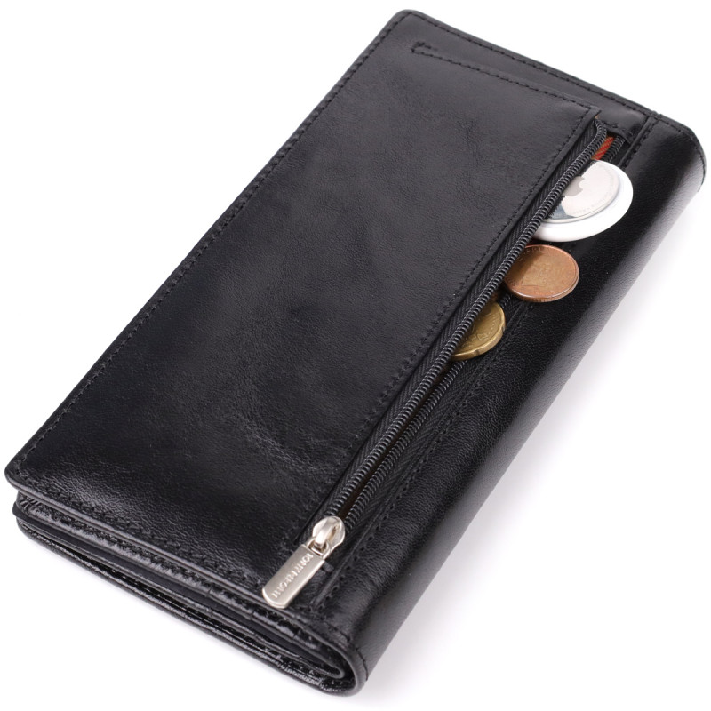 Красивый женский кошелек из глянцевой натуральной кожи Tony Perotti _ ( nero) Черный