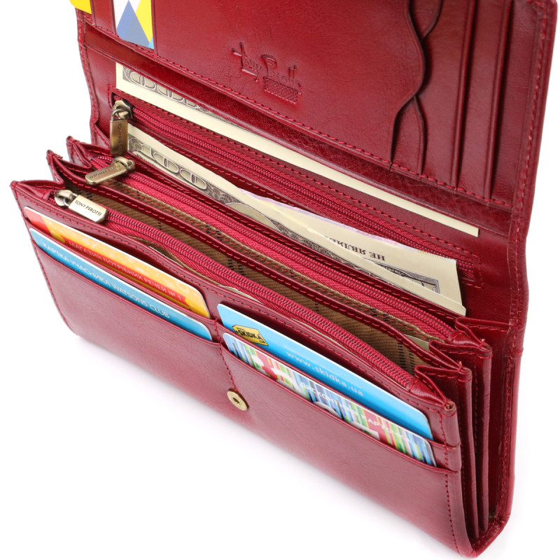 Місткий жіночий гаманець із глянсової натуральної шкіри Tony Perotti _ ( rosso) Червоний