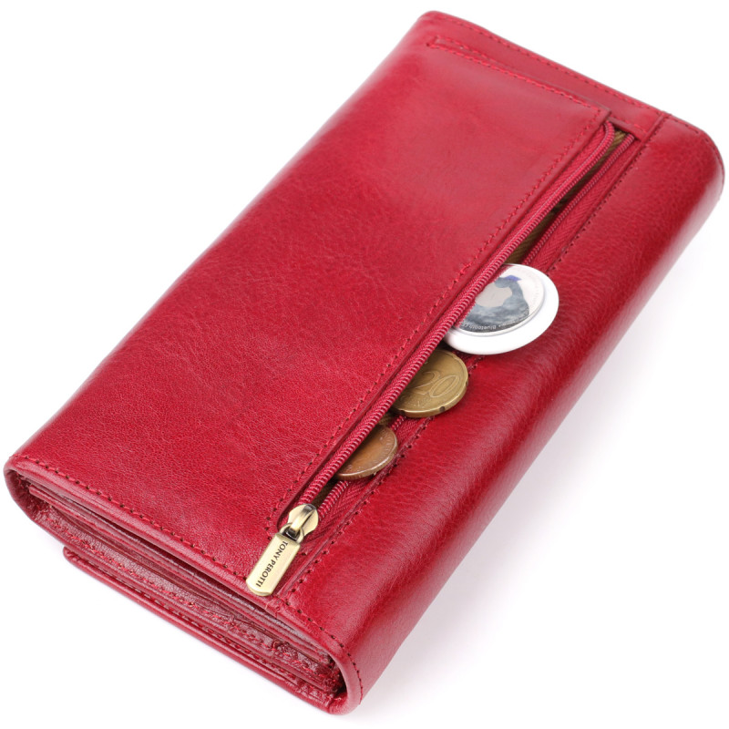 Місткий жіночий гаманець із глянсової натуральної шкіри Tony Perotti _ ( rosso) Червоний