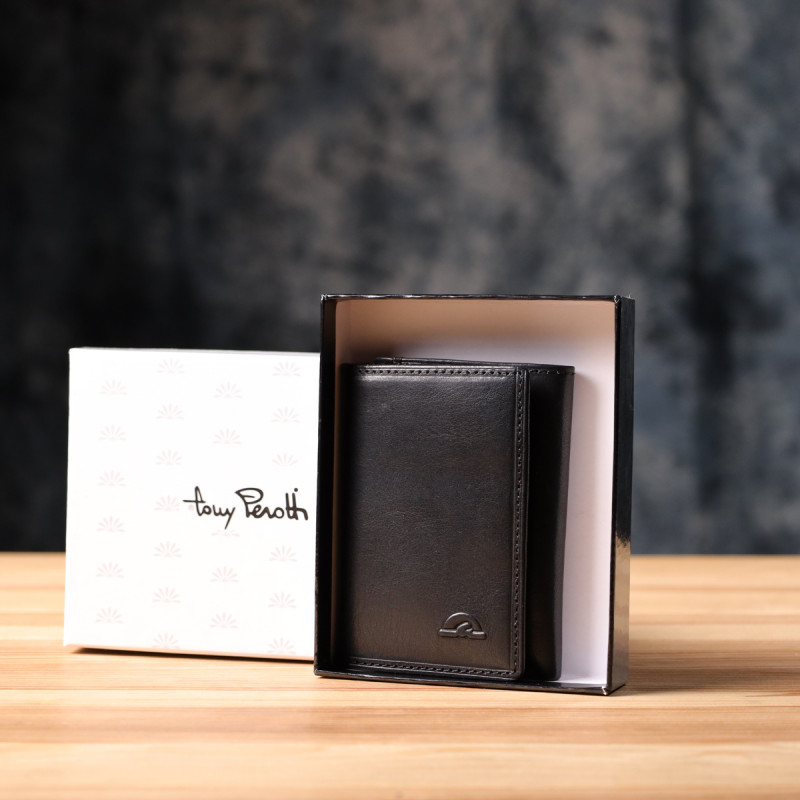 Небольшой бумажник для мужчин из глянцевой натуральной кожи Tony Perotti _ ( nero) Черный
