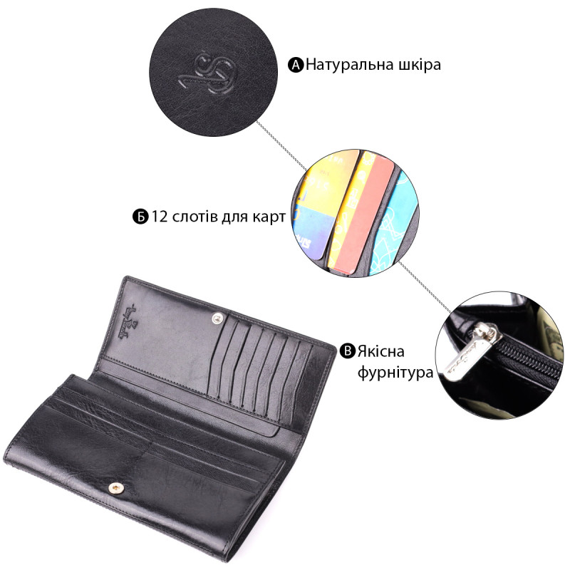 Женский вместительный кошелек из натуральной кожи Tony Perotti _ ( nero) Черный