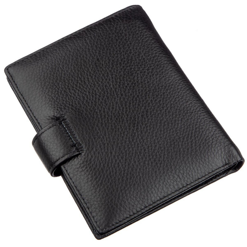 Кожаное мужское портмоне на кнопке Boston Черный