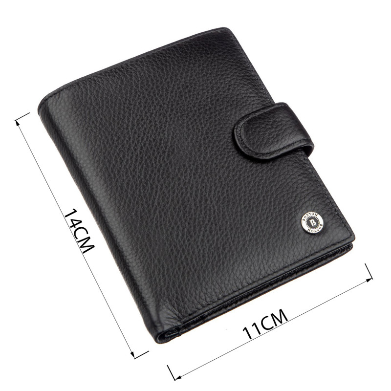 Кожаное мужское портмоне на кнопке Boston Черный