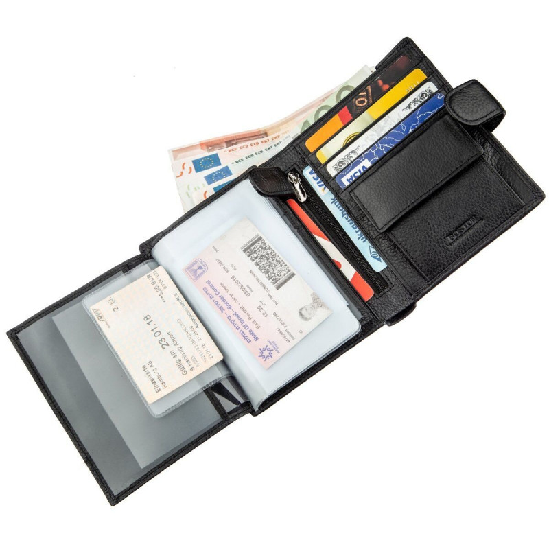 Кожаное мужское портмоне на кнопке Boston Черный