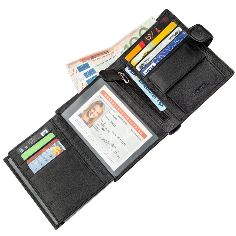 Кожаное мужское портмоне на кнопке Boston Черный