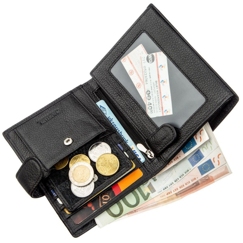 Кожаное мужское портмоне на кнопке Boston Черный