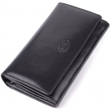 Стильный женский горизонтальный кошелек из глянцевой натуральной кожи Tony Perotti _ ( nero) Черный