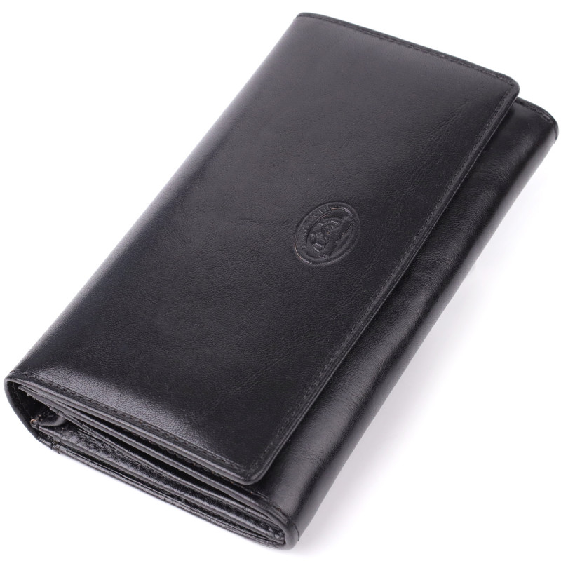 Стильный женский горизонтальный кошелек из глянцевой натуральной кожи Tony Perotti _ ( nero) Черный