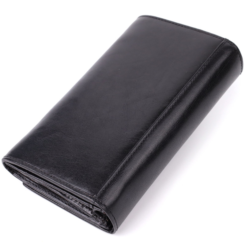 Стильный женский горизонтальный кошелек из глянцевой натуральной кожи Tony Perotti _ ( nero) Черный