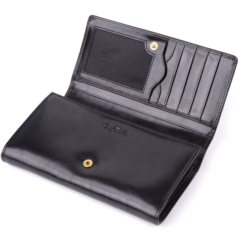 Стильный женский горизонтальный кошелек из глянцевой натуральной кожи Tony Perotti _ ( nero) Черный