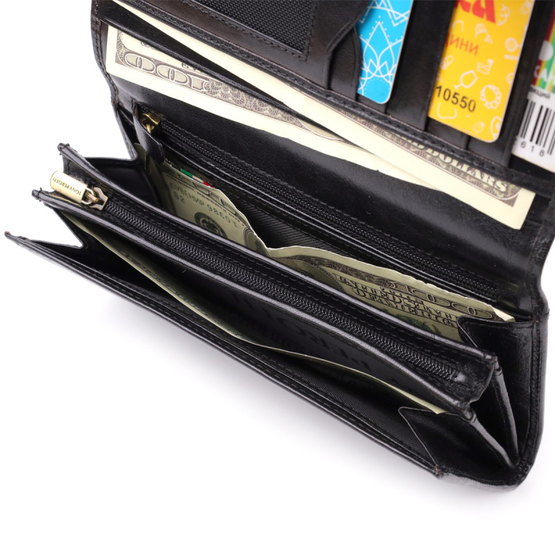 Стильный женский горизонтальный кошелек из глянцевой натуральной кожи Tony Perotti _ ( nero) Черный