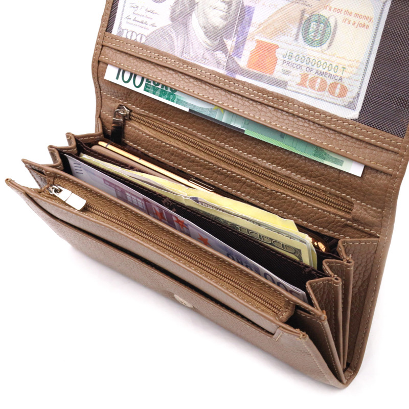 Женский кожаный кошелек для карт купюр и монет CANPELLINI Бежевый