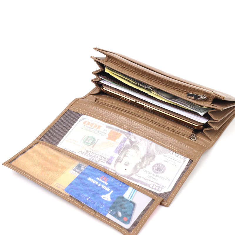 Женский кожаный кошелек для карт купюр и монет CANPELLINI Бежевый