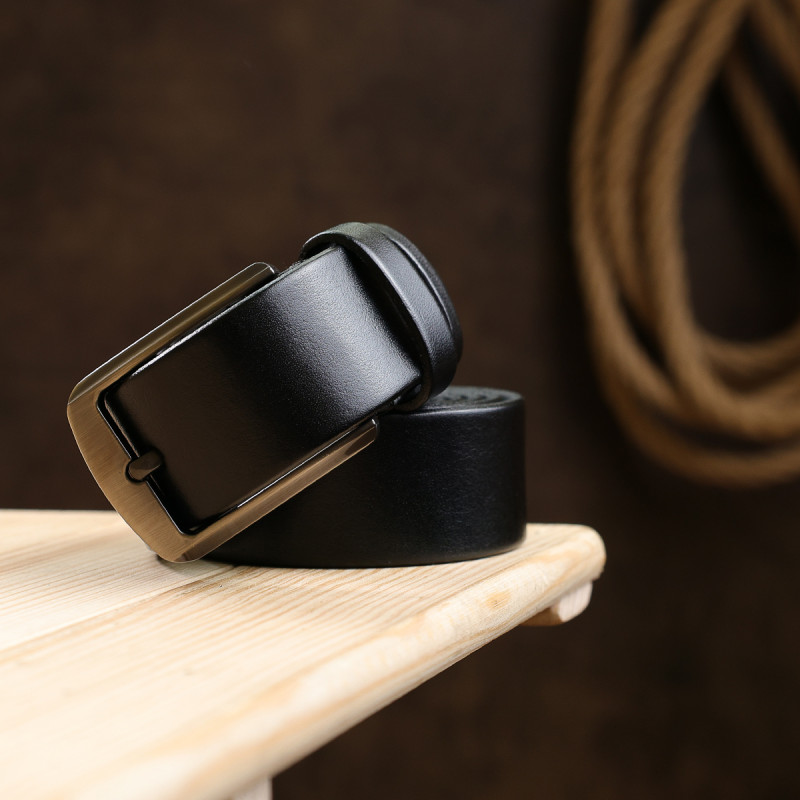 Класичний шкіряний ремінь для чоловіків Vintage Чорний