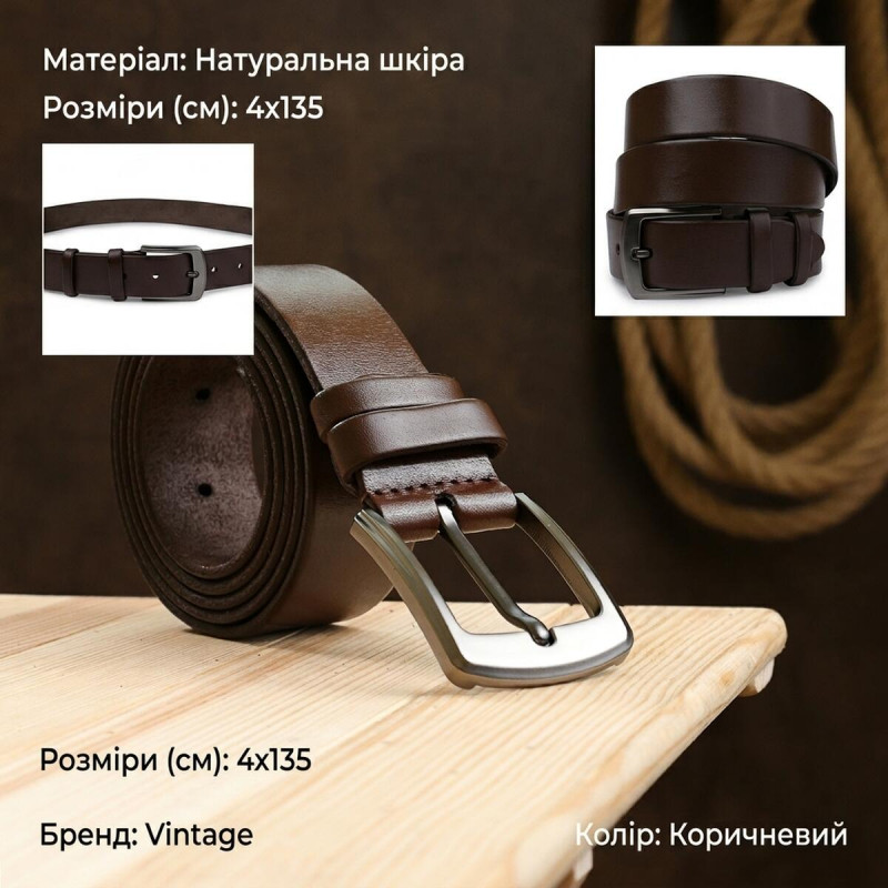 Гладкий чоловічий ремінь Vintage Коричневий