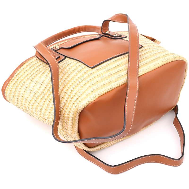 Вместительная женская сумка на лето из качественного текстиля Vintage sale_ Коричневый