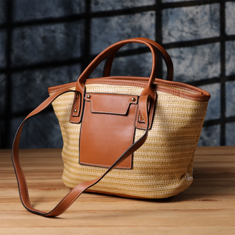 Вместительная женская сумка на лето из качественного текстиля Vintage sale_ Коричневый
