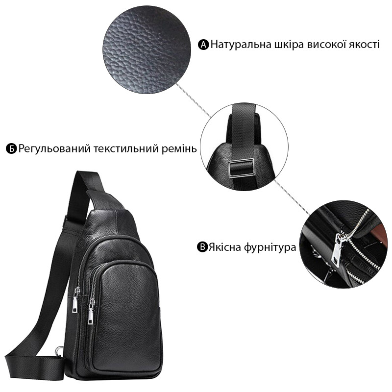 Сумка з зернистої шкіри через плече Vintage Чорна