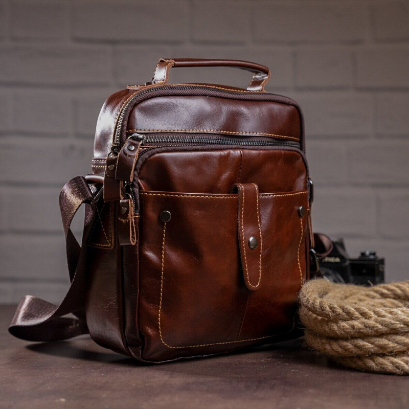 Сумка мужская гладкая Vintage Коричневая
