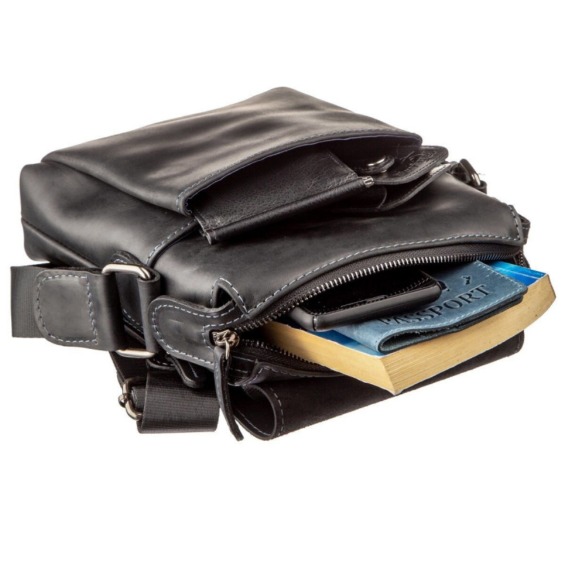 Сумка мужская матовая SHVIGEL кожаная Черная