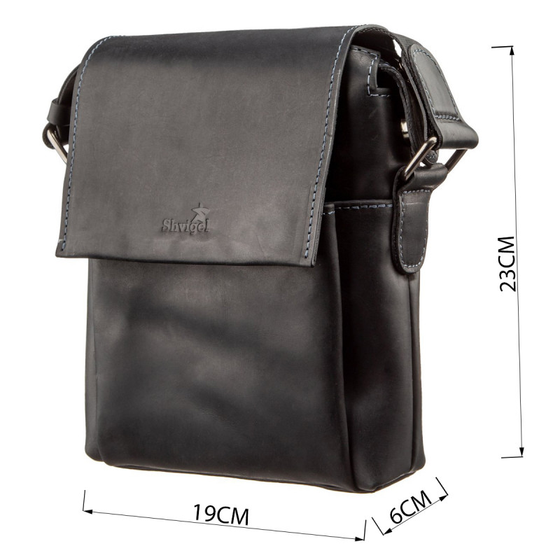 Сумка мужская матовая SHVIGEL кожаная Черная
