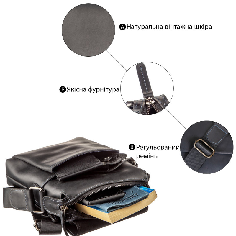 Сумка мужская матовая SHVIGEL кожаная Черная