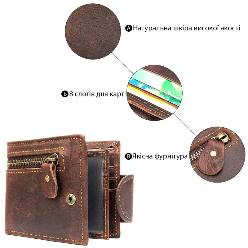 Тонкое мужское портмоне матовое Vintage Коричневое