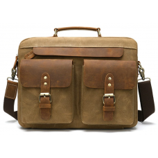 Сумка-портфель мужская текстильная с кожаными вставками Vintage Рыжая