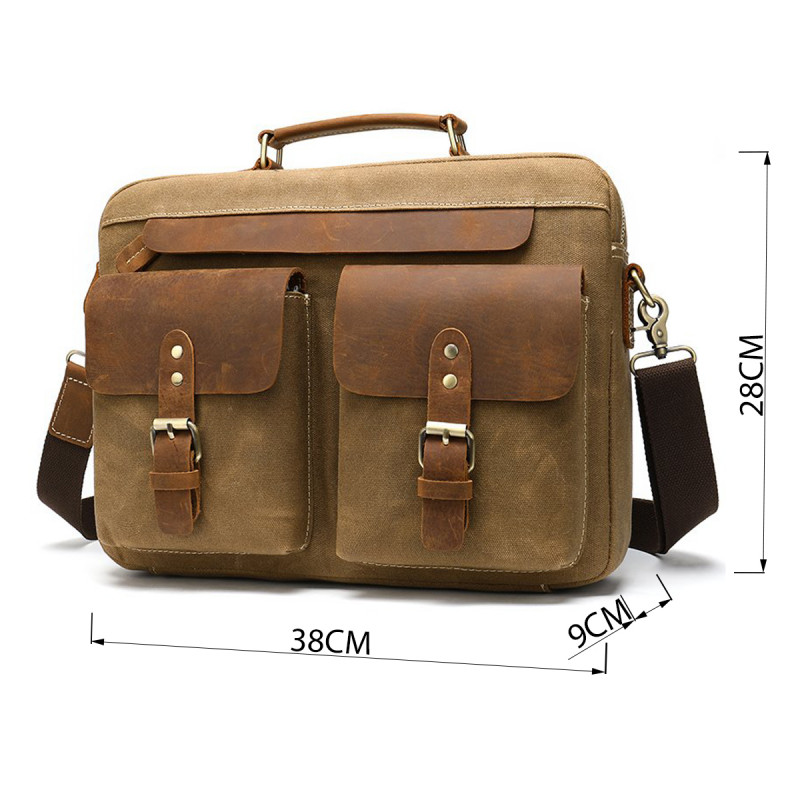 Сумка-портфель мужская текстильная с кожаными вставками Vintage Рыжая
