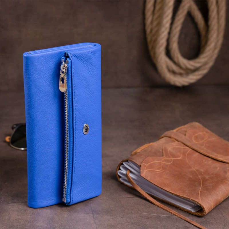 Клатч конверт с карманом для мобильного кожаный женский ST Leather Синий
