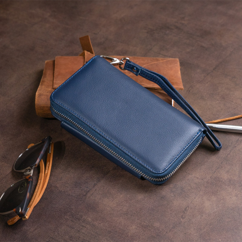 Кошелек из кожи на защелке ST Leather Темно-синий