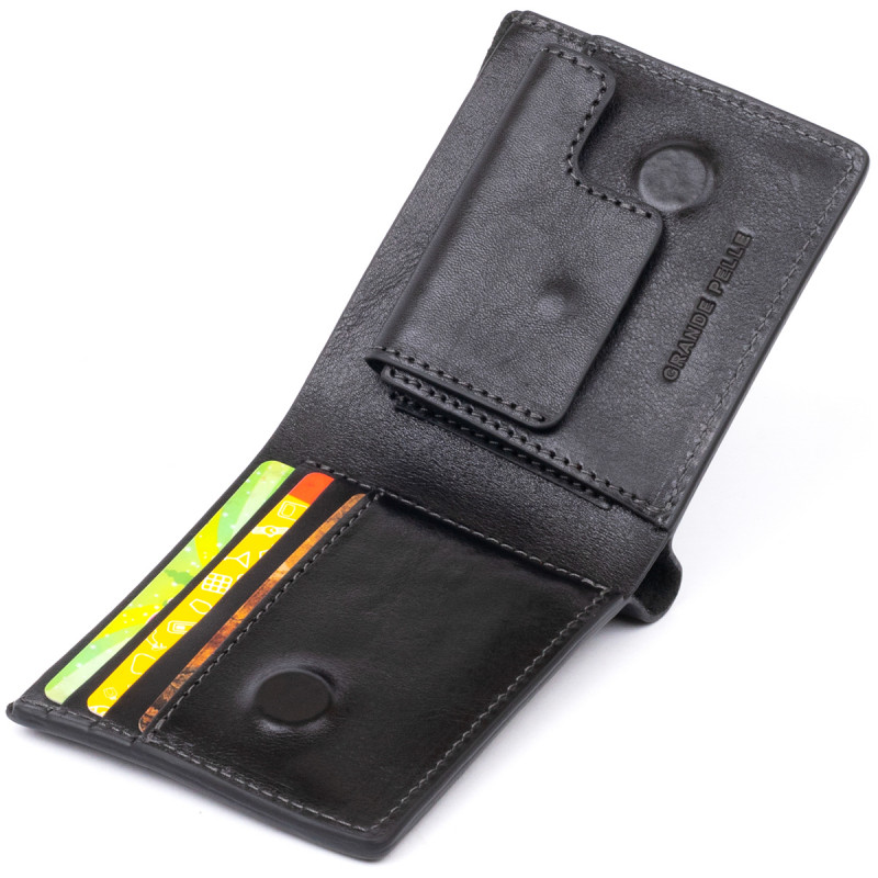 Портмоне вертикальне з круглим магнітом на два відділення GRANDE PELLE Чорне